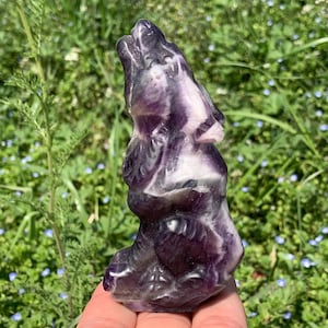 3.5&#39;&#39;+ Natural Dream amethyst quartz,quartz crystal,Crystal Wolf,Wolf Skull,Hand Carved Crystal Gifts 1pc