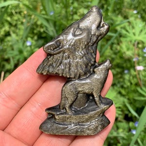 3&#39;&#39;+ Natural Golden obsidian quartz,quartz crystal,hand carved,Crystal Wolf specimen,Wolf skull,Crystal Gifts 1pc