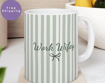 Work Bestie Mug, Ceramic Coffee Cup, Stripe Design, BPA Free, Gift For Work Wife