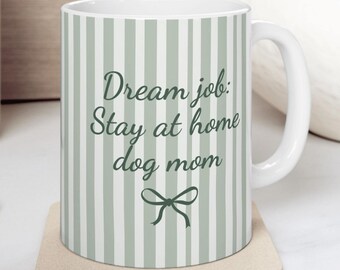 Dog Mom Ceramic Cup, Sage Stripe Design, Cozy Coffee Mug