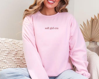 Soft Girl Era Crewneck Sweatshirt, Minimalist Pastel Pink Aesthetic Pullover, Cozy Everyday Wear, Gift for Her