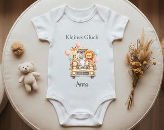 Organic Baby Bodysuit, Personalized Name, Safari Animal Parade