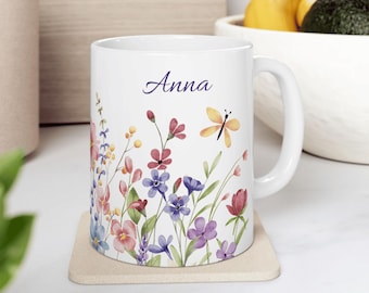 Customizable Mug, Watercolor Flower Coffee Cup, Plant Lover Gift