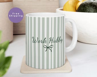 Work Bestie Mug, Ceramic Coffee Cup, Stripe Design, BPA Free, Gift For Work Husband