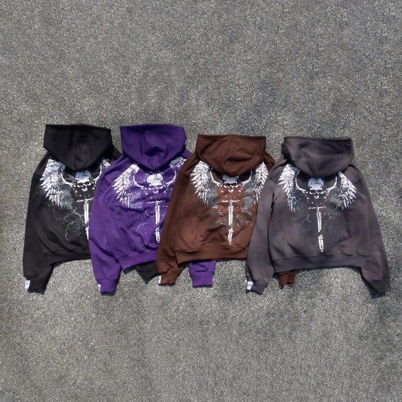 Winged Skull Sword Sweatshirt| Grunge Hoodie Pull Over