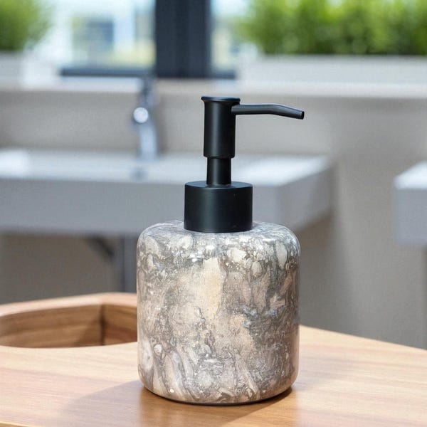 Handmade Natural Breccia Marble Stone Soap Dispenser For Modern Bathroom or Kitchen Decor