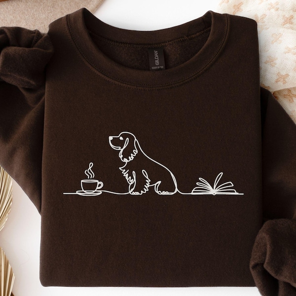 Coffee English Cocker Spaniel Book Sweatshirt, Book Lover Sweater, Bookish Sweatshirt, Spaniel Mom Dog Owner Birthday Gift, Dog Mom Shirt