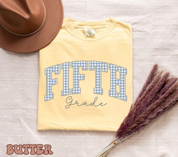 Comfort Colors Fifth Grade Teacher Shirt, Gingham Back to School 5th Grade Tee, Custom Teacher Appreciation Gift, Cute Elementary School