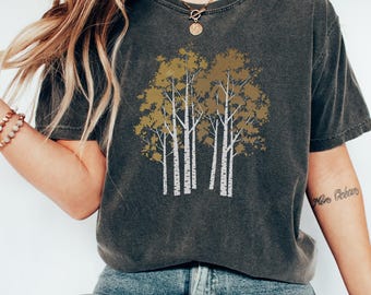 Birch Tree Shirt, Comfort Colors Nature Tee, Minimal Tree Line Art Gift, Outdoorsy Graphic Unisex Top, Forest Graphic Tee, Woodland