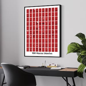 Tela con 100 film horror iconici - Decorazione da parete per il cinema horror - Decorazione per il cinema - Regalo per i fan dei film horror