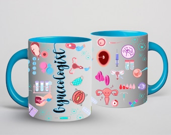 Mug à café sur le thème de la gynécologie, cadeau pour médecins, design numérique png fond transparent, cadeaux pour médecins.