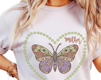 4 PNG Boho chic Maman, thème minimaliste papillon et fleurs, cadeau pour maman, téléchargement numérique instantané, sublimation et dtf.