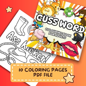 Swear Word Coloring Book for Adults | 10 Funny & Savage Curse Words | Cuss Word Bold Easy Designs | Stress Relief | Printable PDF Download