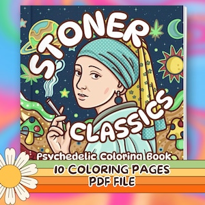 Stoner Classics Fun Parodic Coloring Book | 10 Cute & Cozy Pages for Adults |  Trippy Groovy Self-Care Coloring Pages | Instant PDF Download