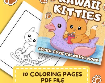 Kawaii Kitties Coloring Book | 10 Cozy Cat Life Pages | Cute Cat Routines, Meow Moments, Bold & Easy Kawaii Cat Art | Instant PDF Download
