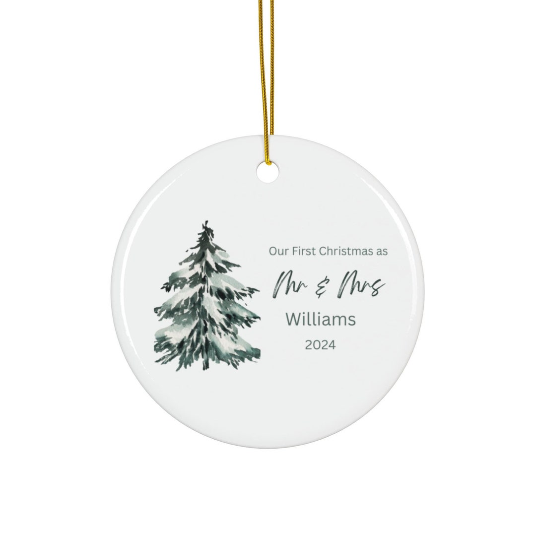 Douglas Grey Modern Tartan Crest Christmas Ceramic Ornament