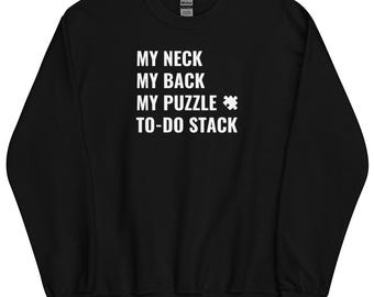 Mi cuello, mi espalda / Unilateral / Colores oscuros / Sudadera unisex / Sudadera con rompecabezas, Suéter con rompecabezas