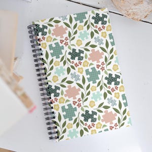 Pieceful Garden | Bullet Dotted Spiral Notebook | Front & Back Covers | White | Puzzle Notebook, Puzzle Journal