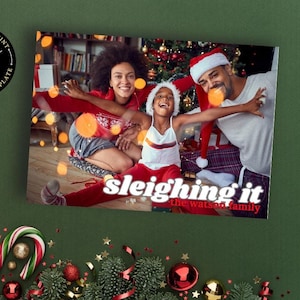 de Noël avec photo | Carte pour les Fêtes photo en traîneau de <br> Profitez-en ! carte photo drôle de vacances | Carte photo pour les fêtes de Noël