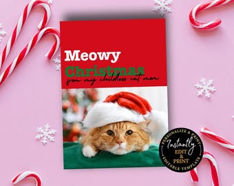 Sjabloon huisdierfoto kerstkaart | Kerstkaart van Meowy | Kerstkaart met foto van de kat | Grappige kerstkaart | Kerstfotokaart