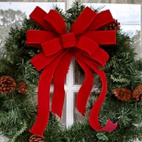 Outdoor/weatherproof Red Velvet Christmas Wreath Bow Narrow Etsy