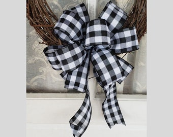 White and Black Buffalo Plaid Wreath Bow Farmhouse Bow for Front Door Decor