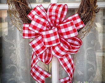 Red and White Buffalo Plaid Wreath Bow Farmhouse Wreath Bow for Valentines Day