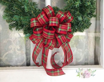 Christmas Wreath Bow: Traditional Tartan Plaid, 10 Inch