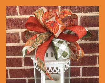 Fall Gourd Print Bow, 10 Inch, Wired Ribbon Decor