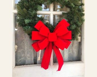 OUTDOOR Bright Red Velvet Christmas bow with liner