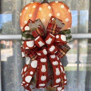 Fall Bow Polka Dot Fall Bow Farmhouse Bow Fall Pumpkin with bow for Front Door Thanksgiving Decorations