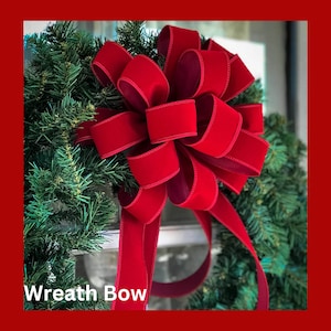 INDOOR OUTDOOR Red Velvet Christmas Wreath Bow Front Porch Decor Red or Scarlet Red Christmas Home Decor Lantern Bow w/out liner