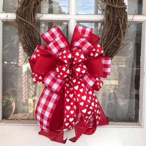 Valentine's Day Buffalo Plaid wreath bow Valentines decoration red wreath bow