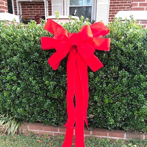 Large OUTDOOR Red Velvet Christmas Wreath Bow for 5’-6’ Wreath 4” wide ribbon Red Christmas Bow