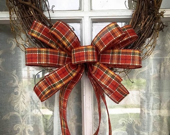 Fall Plaid Wreath Bow, Farmhouse Thanksgiving Decor