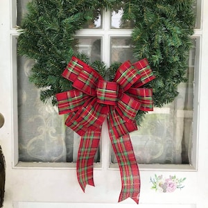 Christmas Bow Traditional Christmas Tartan Plaid wreath bow Red Christmas Bow for Front Door