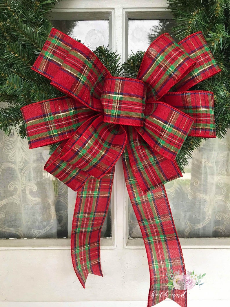 Christmas Bow Traditional Christmas Plaid Wreath Bow Etsy