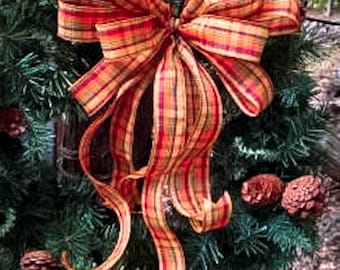 Fall Plaid Wreath Bow, Wired Ribbon, Thanksgiving Decor
