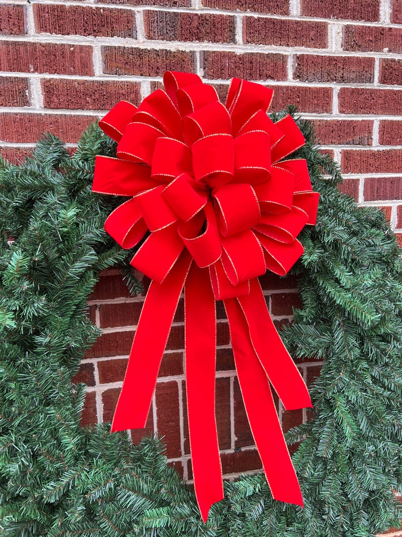 Giant Christmas Bow 18 Inch Red Velvet Outdoor Bow for 36 to 60 Inch Wreath Bow Only Red w/ Gold Trim