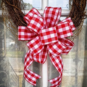 Red and White Buffalo Plaid Wreath Bow Farmhouse Wreath Bow for Valentines Day image 4