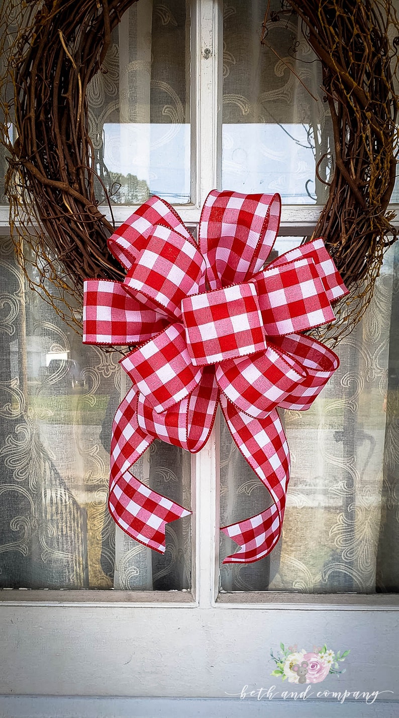 Red and White Buffalo Plaid Wreath Bow Farmhouse Wreath Bow for Valentines Day image 4