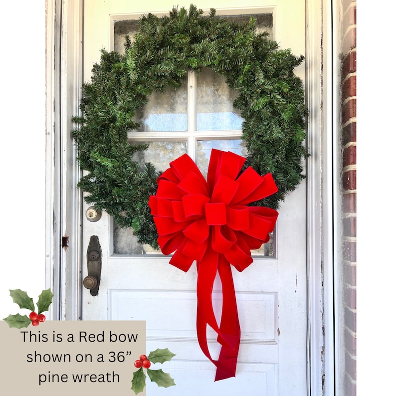 Giant Christmas Bow 18 Inch Red Velvet Outdoor Bow for 36 to 60 Inch Wreath Bow Only image 4