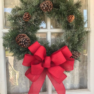 Red Bow, Christmas Bow, Red Farmhouse wreath bow, Red Linen bow, Red Valentines Day Bow