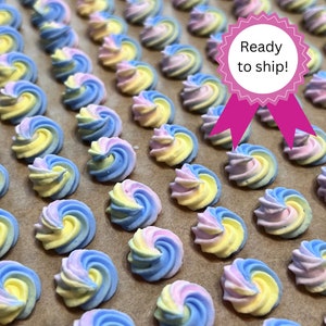 Edible Sugar Flowers Pastel Rosettes  Royal Icing Flowers for Mothers Day Edible Cake Decorations for Cupcakes or Cookies Petit Four Flower