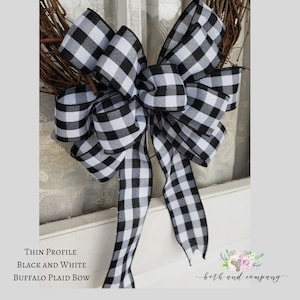 Buffalo Plaid Wreath Bow, Thin Profile Bow, Christmas Wreath Bow, Rustic Wreath Bow, White/Navy/Red/Orange/Teal