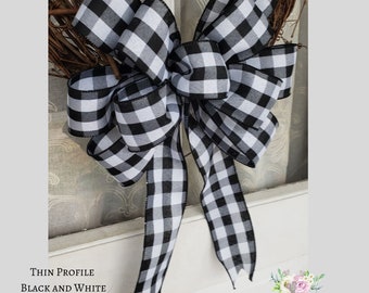 Buffalo Plaid Christmas Wreath Bow, Rustic Lodge Decor