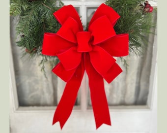 Red Velvet Christmas Wreath Bow | Weatherproof Outdoor Decor