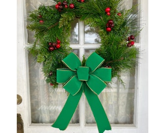 St Patricks Day OUTDOOR Green Velvet Bow with Gold Trim Christmas Bow for Front Door or Lantern