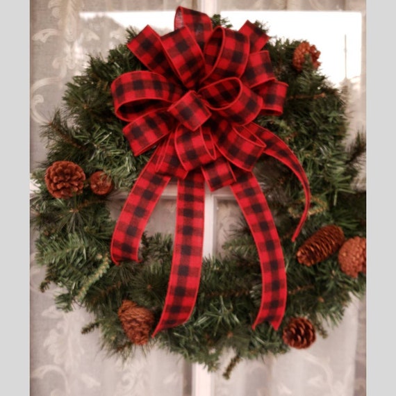 10 wide Buffalo Plaid Rustic Tree Moose Christmas Wreath Bows