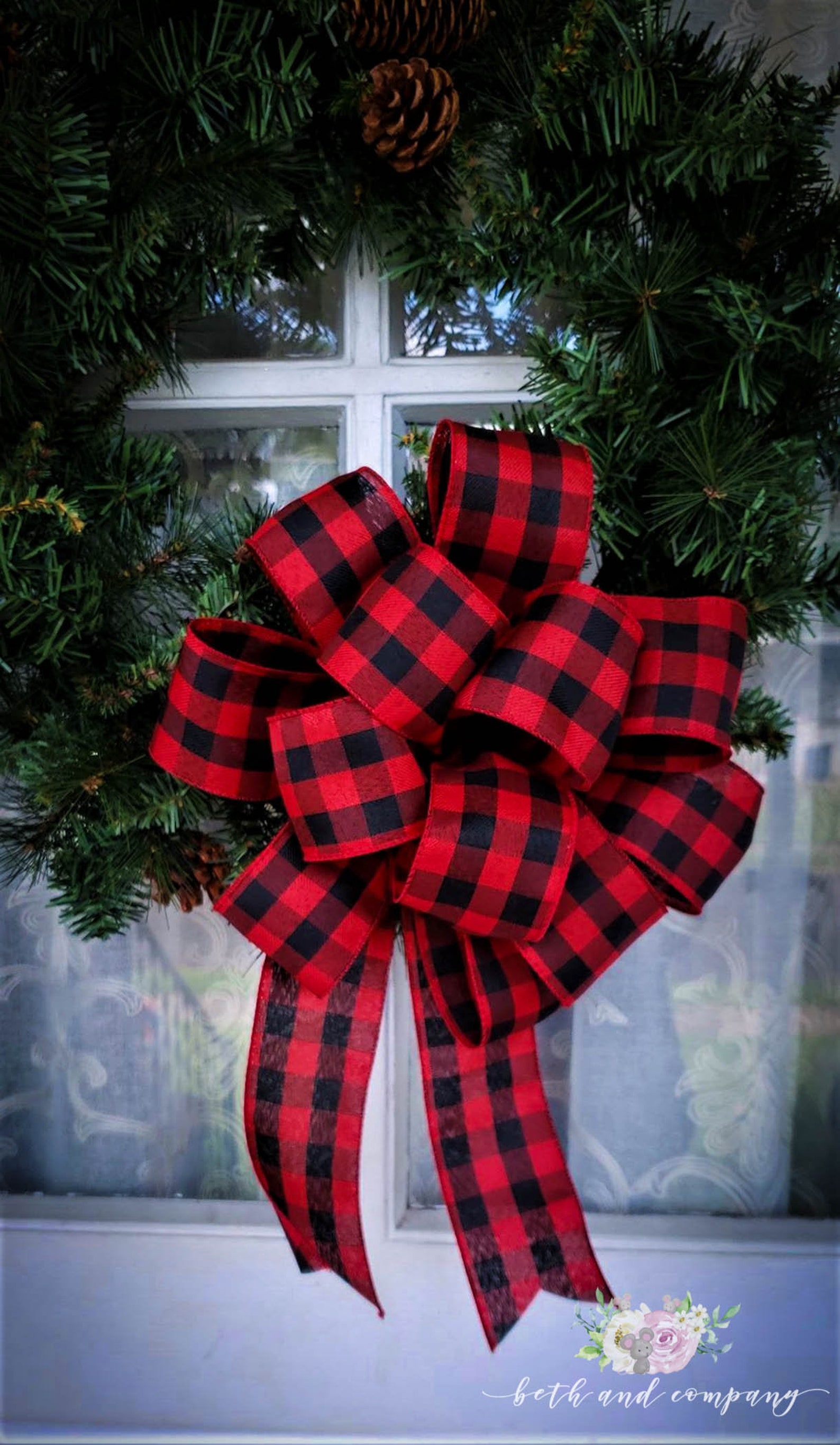 Red and Black Buffalo Plaid Wreath Bow Farmhouse Christmas Etsy